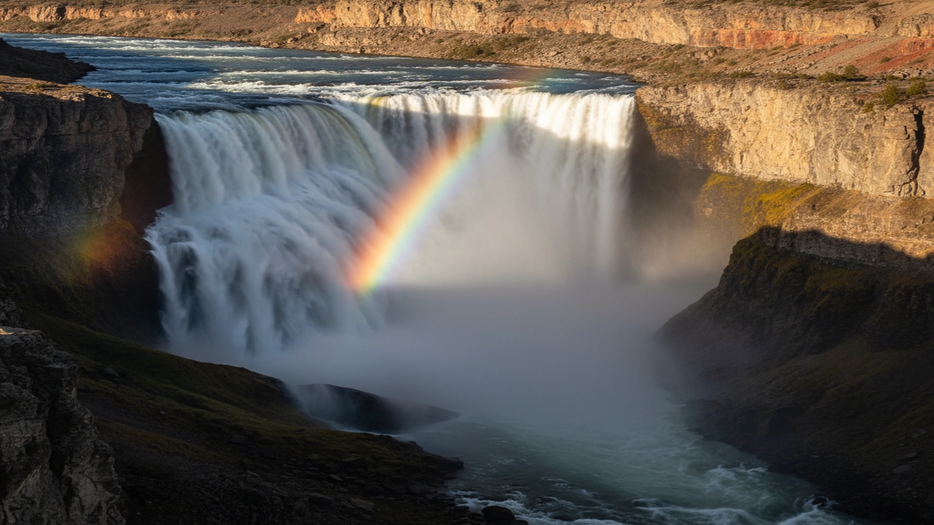 Powerful waterfall cascading through canyon